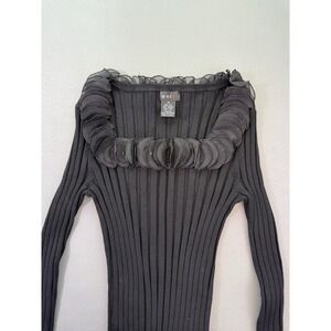 Evie Women Black Squared Ruffled Neck Long Sleeve Silk blend Knitted‎ Sweater M